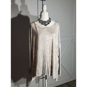 APT.9 FIT FLARE BLOUSON GRAY/PINK LONG SLEEVE RAYON SIZE 1X